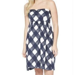 Motherhood Navy Blue And White Checked Mini Dress